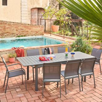 Sweeek Set Of 2 Stackable Aluminum Garden Chairs in Grey