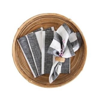 Solino Home Linen Dinner Napkins - Cabana Stripe, 20 x 20 in Black And White at Nordstrom, Size Large