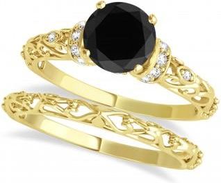 Allurez Black Diamond & Diamond Antique Bridal Set 18k Yellow Gold (0.87ct)