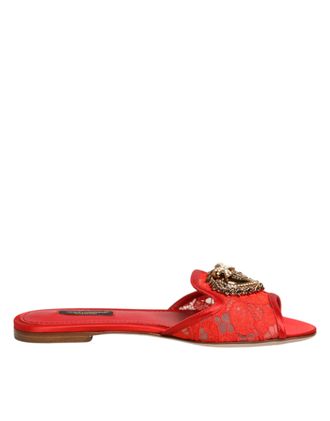 Dolce & Gabbana Rode Devotie Kanten Instap Sandalen Schoenen