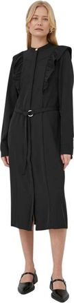 Bruuns Bazaar Jurk met ruches en ceintuur - Dames - Shirt Kleedjes - Zwart - XS - Polyester - Kleedjes