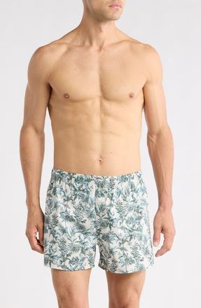 Nordstrom Modern Woven Stretch Cotton Boxers in White- Green Tropical Toile at Nordstrom, Size Xx-Large