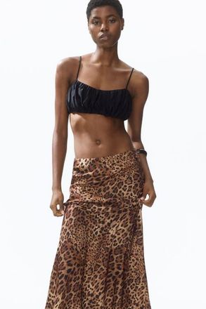 H&M Satin Slip Skirt in Brown/leopard Print at Nordstrom, Size X-Small