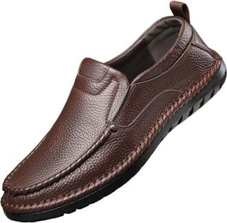 Generic Mens Genuine Cowhide Slip On Leather Loafers Soft Upper Comfortable Casual Dress Shoes Lightweight Non Slip Flats Easy Wear for Business Office and Da