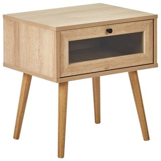 Beliani Mesita De Noche Tablero De Part&iacute;culas Patas De Madera De Pino 1 Caj&oacute;n De Almacenaje Madera Clara Albany