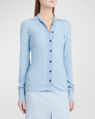Ferragamo Cotton Silk Micro Jacquard Cardigan