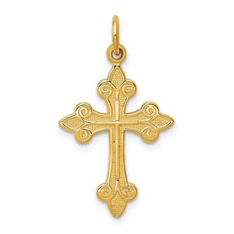 Diamond2Deal 14k Yellow Gold Fleur De Lis Cross Pendant