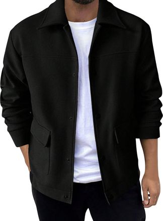 Generic Mens Jackets Dressy Casual Long Sleeve Woolen Coats Fashion Solid Color UK Warm Jacket Turndown Collar Buttons Coat Outwear With Pockets
