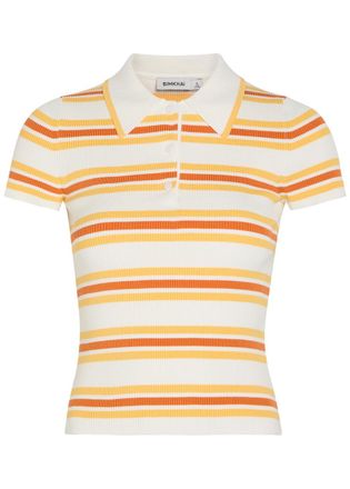 SIMKHAI Luka Striped Cotton-blend Polo top - Yellow - XL (UK16 / XL)