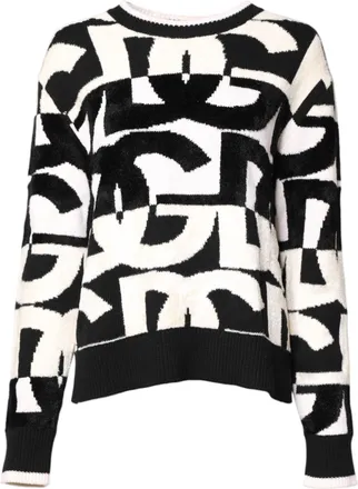 Dolce & Gabbana Womens Logo-Print Cashmere Blend Sweater Black And White Viscose Nylon