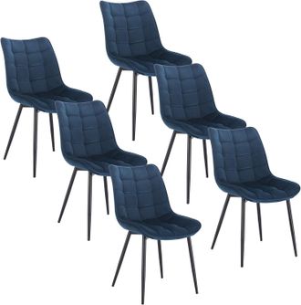 Woltu Woltu Pack De 6 Sillas De Comedor Asiento De Terciopelo Silla Dise&ntilde;o Silla Tapizada Estructura Met&aacute;lica Sill&oacute;n Con Respaldo Silla De Cocina Azul
