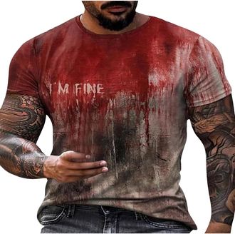 Generic Mens Im Fine Halloween T Shirt Blood Splatter Short Sleeve Top Halloween Problem Solved T-Shirts Bloody Printed Tops Casual Round Neck Shirt Tops Nove