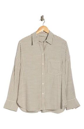 Max Studio Oversize Stripe Button-Up Shirt in Toffee/Black Frame Stripe at Nordstrom Rack, Size X-Large