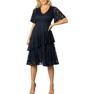 Kiyonna Lace Affair Cocktail Dress in Navy Blue at Nordstrom, Size X-Small