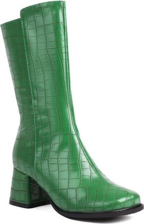 Generic Womens Fashion Plaid Pattern Short Booties Round Toe Block Heels Casual Party Winter Dress Shoes with Zipper (5.5,Green)