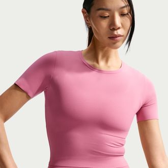 Nike Womens Zenvy Dri-FIT Short-Sleeve Top in Pink | IB8964-641