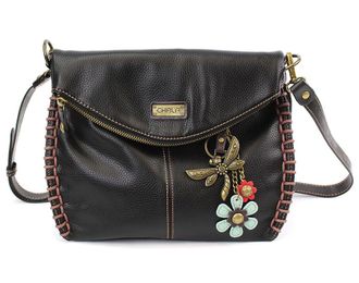 Chala Chala Charming Crossbody Bag Shoulder Handbag With Flap Top and Zipper Black/Dark Brown, Dragonfly