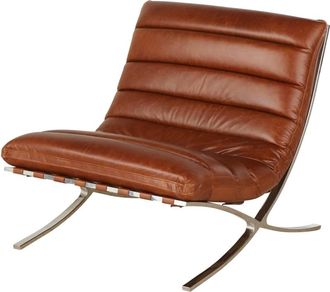 Maisons du monde Sill&oacute;n de cuero marr&oacute;n efecto envejecido y acero inoxidable