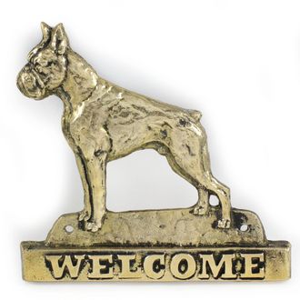 OEM Boxer, Boxer - Un Cartel Para Puerta Con Un Perro, Una Placa De Bienvenida De Lat&oacute;n, Un Cartel &Uacute;nico Con La Inscripci&oacute;n Welcome De Art-dog
