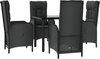vidaXL Set De Muebles Jard&iacute;n 5 Pzas Con Cojines Rat&aacute;n Sint&eacute;tico Negro Vidaxl