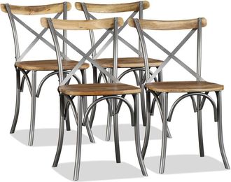 vidaXL Vidaxl - Sillas De Comedor 4 Uds Madera De Mango Respaldo Acero Cruzado