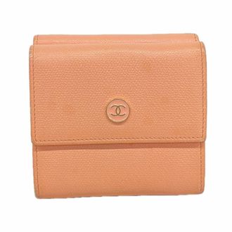 Chanel Pink Leather Long Wallet (Tri-Fold) (Pre-Owned)
