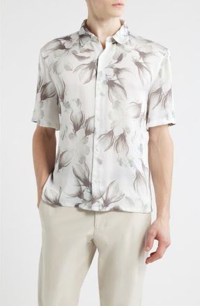 Open Edit Oversize Floral Short Sleeve Button-Up Shirt in White Luminous Floral at Nordstrom, Size Xx-Large