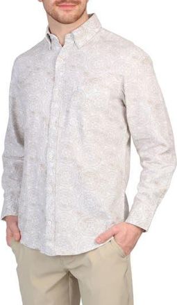 Tailorbyrd Batik Print Linen Blend Button-Down Shirt in Dove White at Nordstrom Rack, Size Xx-Large