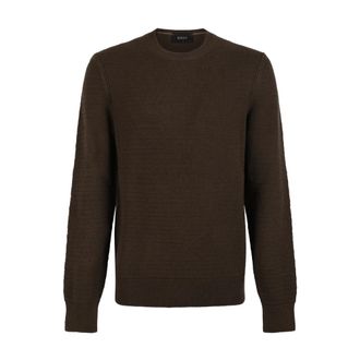 HUGO BOSS Round-neck Knitwear, male, Green, Size: XL Textured Sweater
