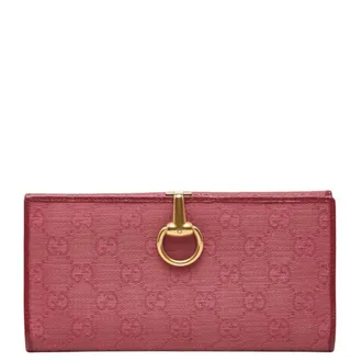 Gucci Pink Red Color Canvas Leather Long Wallet (Bi-Fold) (Pre-Owned)