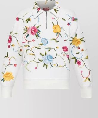 Kenzo cotton floral-embroidered quarter-zip sweatshirt