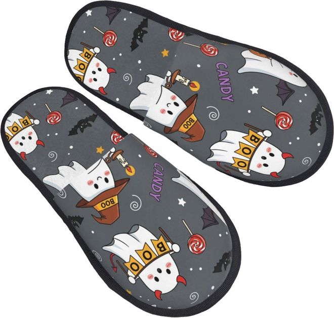 Comfortable House Slipper Halloween Ghost Pumpkin Cotton Slipper Warm Winter Slippers for Travel Ladies Indoor M