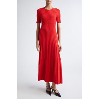 Jason Wu Cable Stitch Short Sleeve Midi Sweater Dress in Papaya at Nordstrom, Size X-Small