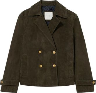 Brooks Brothers Dubbele Rij Peacoat met Gouden Knopen - Dames - Leren en Su&egrave;de Jassen - Groen - M - Leer - Jassen