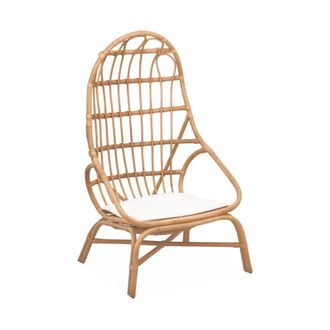 Sweeek Sill&oacute;n de rat&aacute;n en forma de huevo con coj&iacute;n, natural