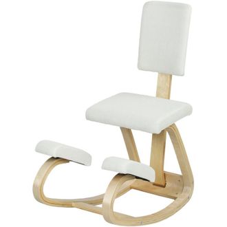 HOMCOM Sedia Ergonomica Dondolante in Tessuto Effetto Lino e Legno Crema - Homcom