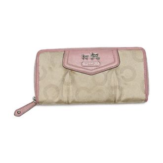 Coach Beige Pink Canvas Long Wallet (Bi-Fold) (Pre-Owned)
