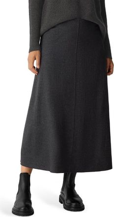 Eileen Fisher Virgin Wool Jersey A-Line Midi Skirt in Charcoal at Nordstrom, Size Petite P