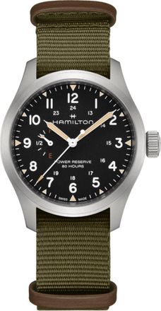 Hamilton Khaki Field Mechanical Power Reserve Black Dial Fabric Strap Mens Watch H69509930