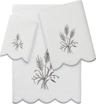 Linum Home Textiles 100% Turkish Cotton Whitney Scallop 3Pc Embellished Towel Set