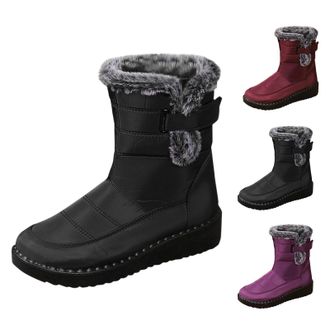 Generic Winter Snow Boots for Womens Mens Warm Fur Lining Booties Non Slip Comfortable Mid Calf Boots Thicken Thermal Fuzzy Snow Shoes with Zipper and Touch F