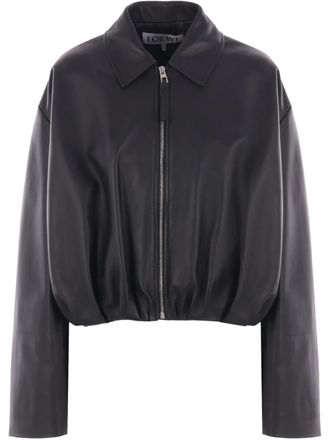 Loewe draped leather jacket - women - Lamb Skin/Viscose - 36 - Black