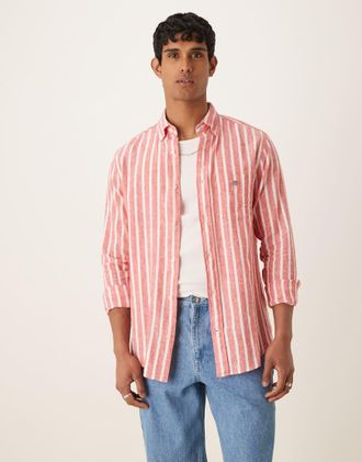GANT Camicia regular fit in misto cotone e lino rossa a righe-Rosso