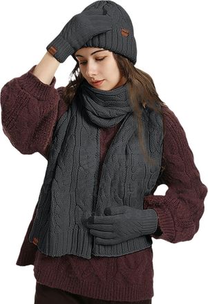 Generic Womens Hat Scarf and Gloves Set Winter Knitted Ladies Fuzzy Socks Thermal Warm Leopard Print Chiffon Fashion Cold Weather Outdoors Windproof Woolen Gl