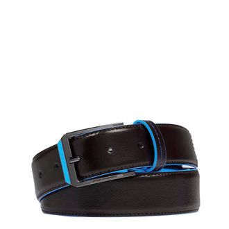 Piquadro Blauwe Vierkante Leren Riem - Heren - Accessoires - Bruin - Maat: ONE Size Leer