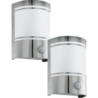 Loops 2 PACK IP44 Outdoor Wall Light & PIR Motion Sensor Stainless Steel 1x 40W E27 in Metallics