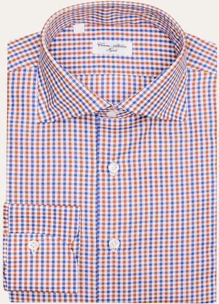 Cesare Attolini Mens Cotton Micro-Gingham Spread-Collar Sport Shirt