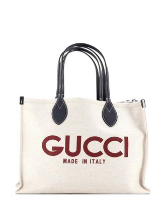 Gucci Logo Shopper Printed Canvas Medium tote bag - Toni neutri