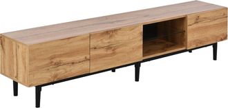 STILVORA Mueble Tv Con 3 Compartimentos, 2 Puertas Push-to-open Y Led Multicolor, Estilo Moderno, 175&times;31&times;41 Cm, En Mdf, Roble Claro