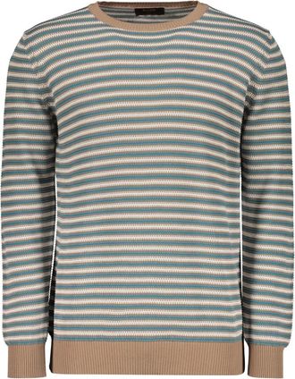 Moorer Truien & Vesten, Heren, Veelkleurig, 2Xl, Katoen, Gestreepte katoenen trui met geribbelde details